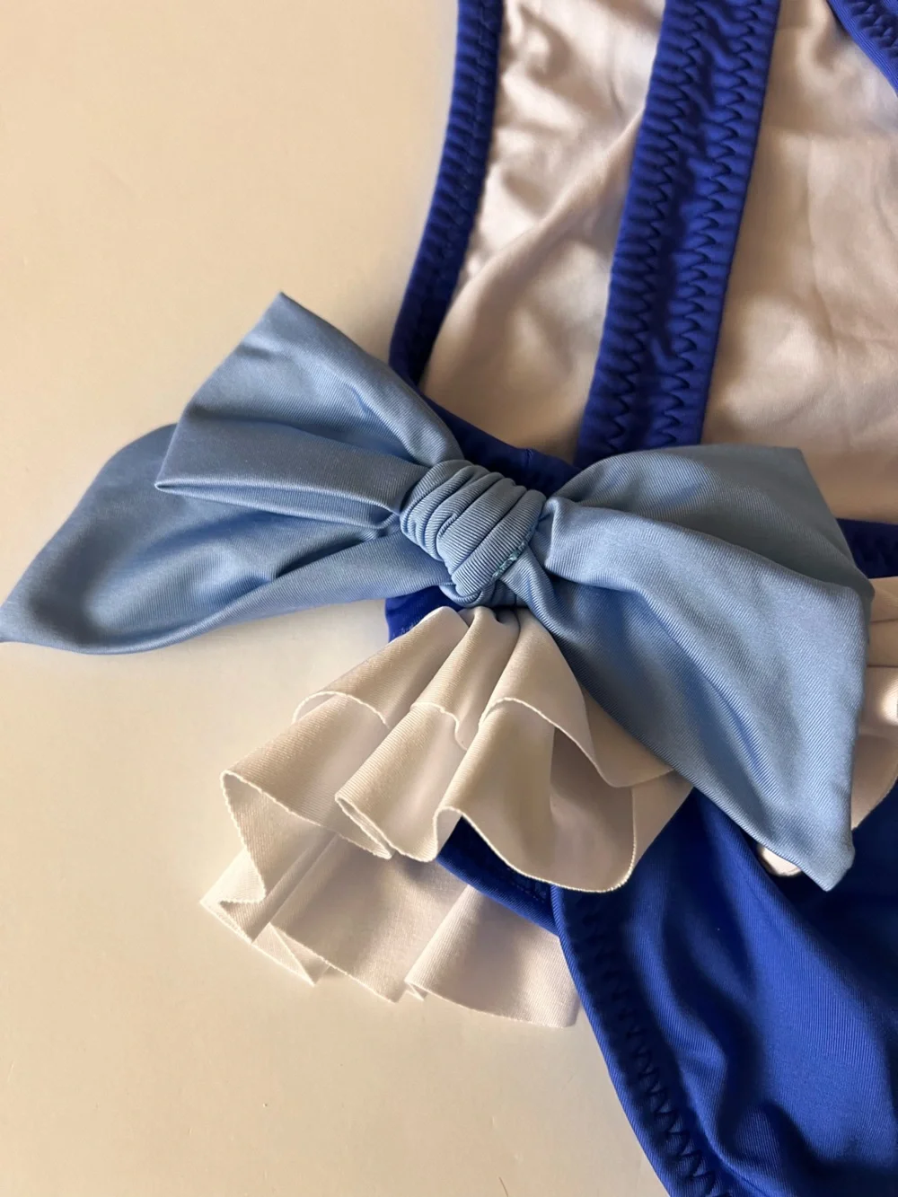 Carpe Summer Royal Blue One-Piece Swimsuit with Cream Ruffle & Light Blue Bow